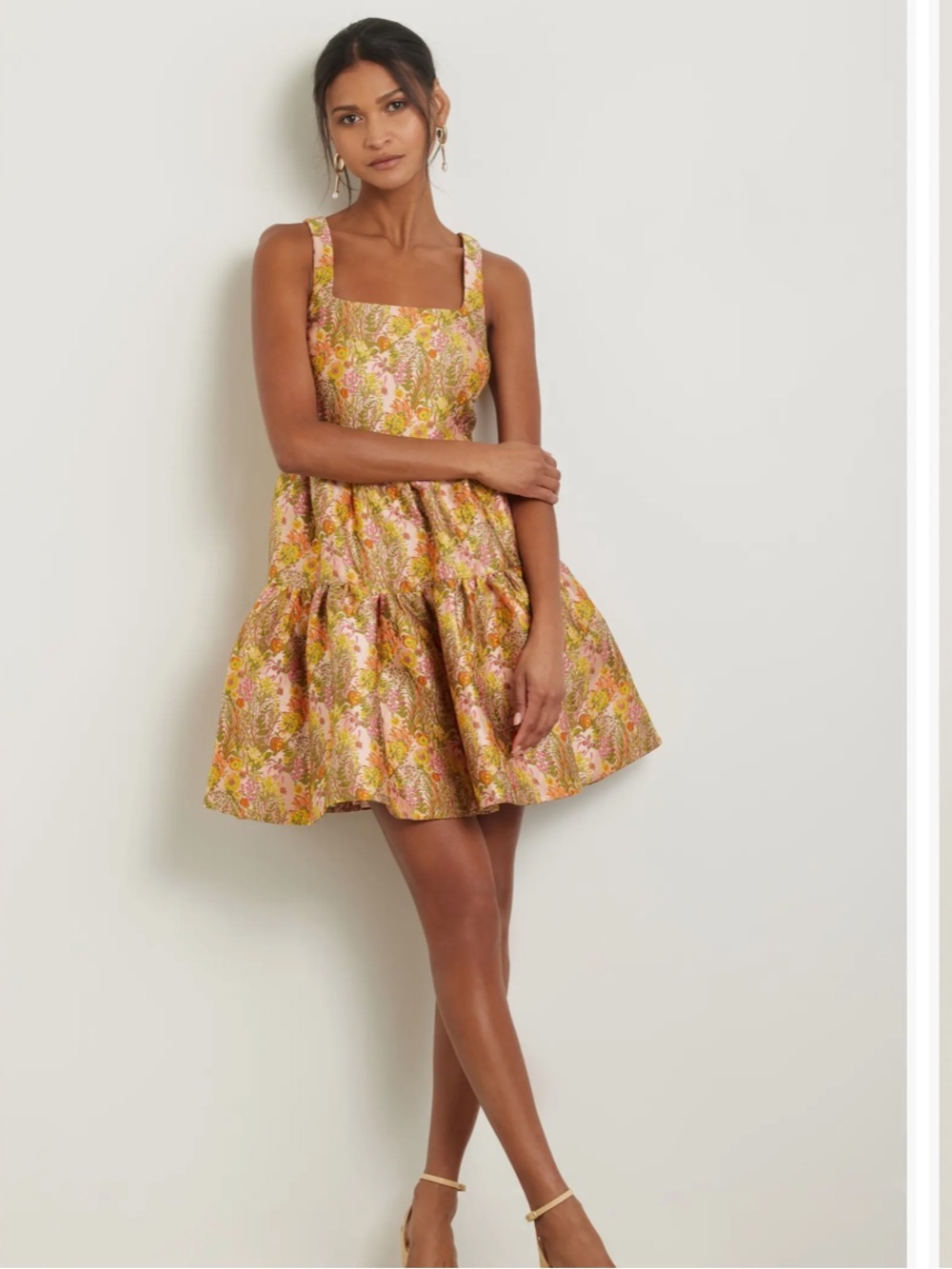 Chelsea28 Beige Pink Floral Square-Neck Mini Dress